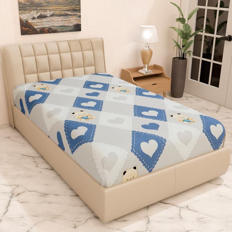innovative edge Premium Designer Single Bed Mattress Protector - 100% Waterproof & Sweat Proof - Decorative 2-in-1 Fitted Sheet - All Around Elastic for Wrinkle-Free Bed Blue Teddy - Image 1