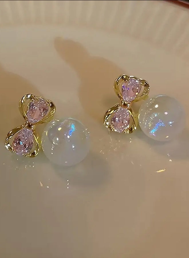 Ready For Chai Elegant Bowknot & Faux Pearl Stud Earrings - Luxurious Zinc Alloy for Women, Perfect for Daily Wear or Parties - Image 3