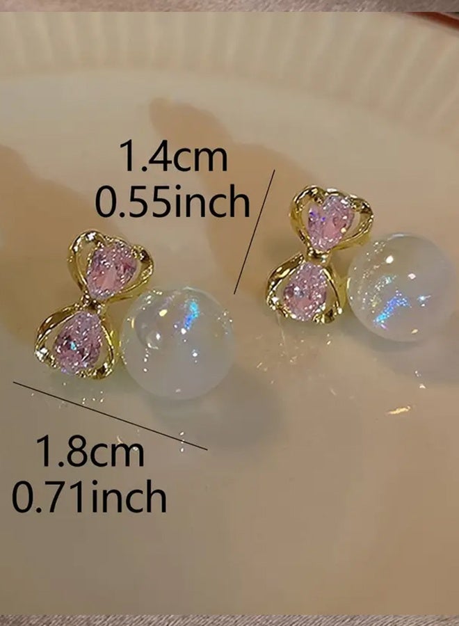 Ready For Chai Elegant Bowknot & Faux Pearl Stud Earrings - Luxurious Zinc Alloy for Women, Perfect for Daily Wear or Parties - Image 5