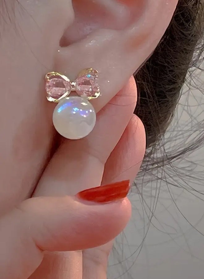 Ready For Chai Elegant Bowknot & Faux Pearl Stud Earrings - Luxurious Zinc Alloy for Women, Perfect for Daily Wear or Parties - Image 4