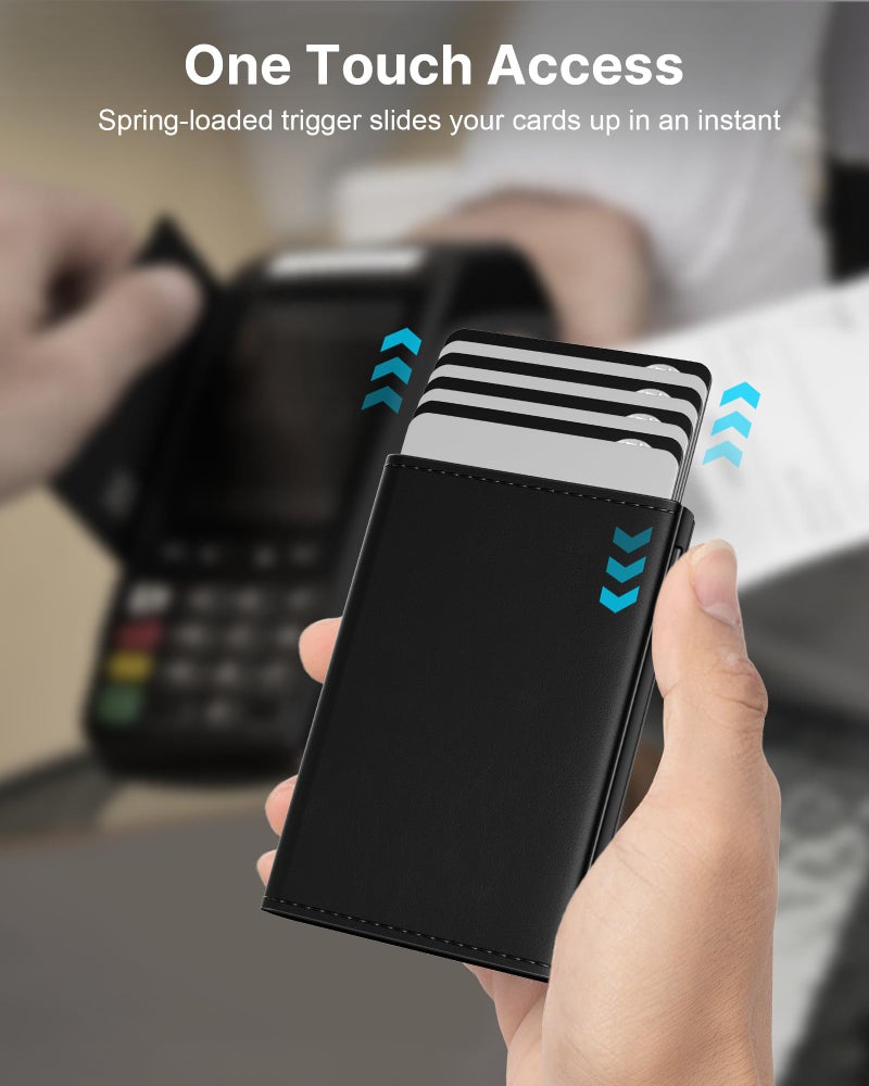 typecase Mens Wallet Card Holder: Pop Up Aluminum Case, Genuine Leather, Smart, RFID Blocking, Slim, Minimalist, Front Pocket - 9-14 Card Capacity | ID Window | Cash Slot (Deep Black) - Image 3