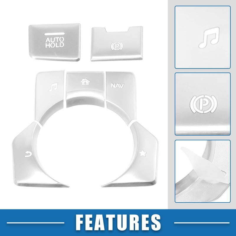 A ABSOPRO Car Center Console Gear Panel Multi-Media Handbrake Switch Cover Trim for Mazda CX-5 2017-2020 Silver Tone (Set of 7) - Image 4
