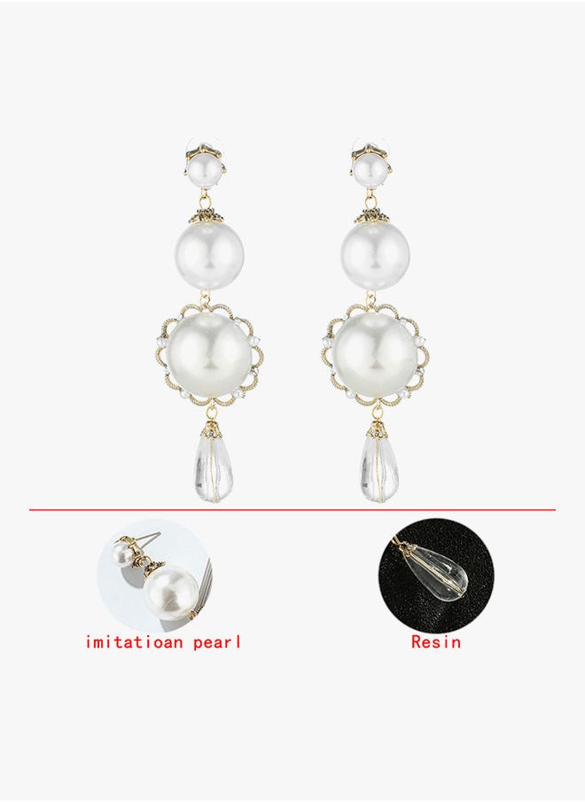 NIBEMINENT Alloy Dangle Earrings White/Gold  - Image 2