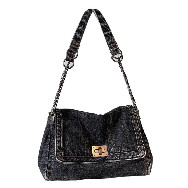 KlaOYer Denim Shoulder Bag for Women Jean Tote Bag Adjustable Chain Strap Crossbody Bags Y2k Trendy Hobo Purse Handbag (Light Blue) - Image 1