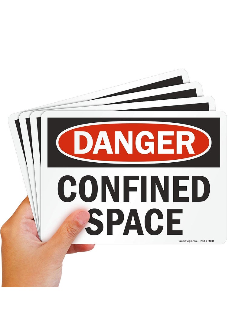 SmartSign SmartSign Pack of 4 5 x7 inch Danger  Confined Space OSHA Sticker Labels 5 mil Laminated Polyester with SuperStick Adhesive Red Black and White Made in USA  - Image 1