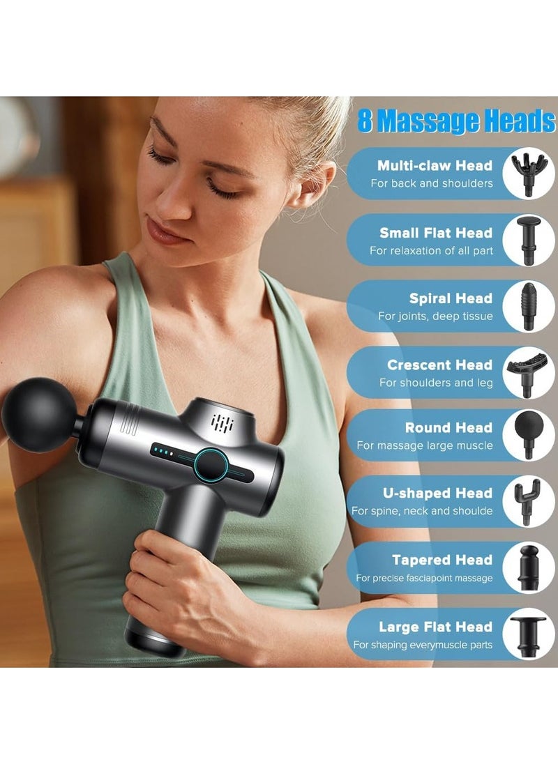 Yakiter Massage Gun,Yakiter 99 Speeds Powerful Percussion Massage Machine with LCD Touch Screen, 8 Massage Heads, Quiet Handheld Neck Back Massager for Muscle Pain Relief（Grey + Suitcase)  - Image 3