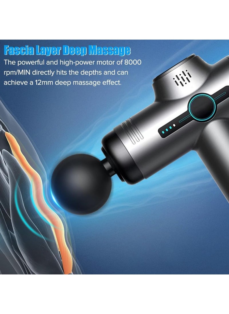 Yakiter Massage Gun,Yakiter 99 Speeds Powerful Percussion Massage Machine with LCD Touch Screen, 8 Massage Heads, Quiet Handheld Neck Back Massager for Muscle Pain Relief（Grey + Suitcase)  - Image 4