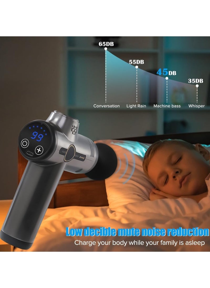 Yakiter Massage Gun,Yakiter 99 Speeds Powerful Percussion Massage Machine with LCD Touch Screen, 8 Massage Heads, Quiet Handheld Neck Back Massager for Muscle Pain Relief（Grey + Suitcase)  - Image 5