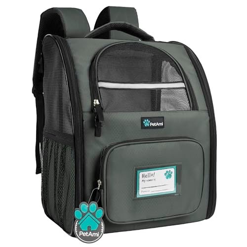 PetAmi Dog Backpack Carrier for Small Large Cat Pet Puppy Ventilated Pet Hiking Backpack Travel Bag Airline Approved Cat Backpack Carrier Camping Biking Dog Bag Up to 18lbs Pet Dark Grey
