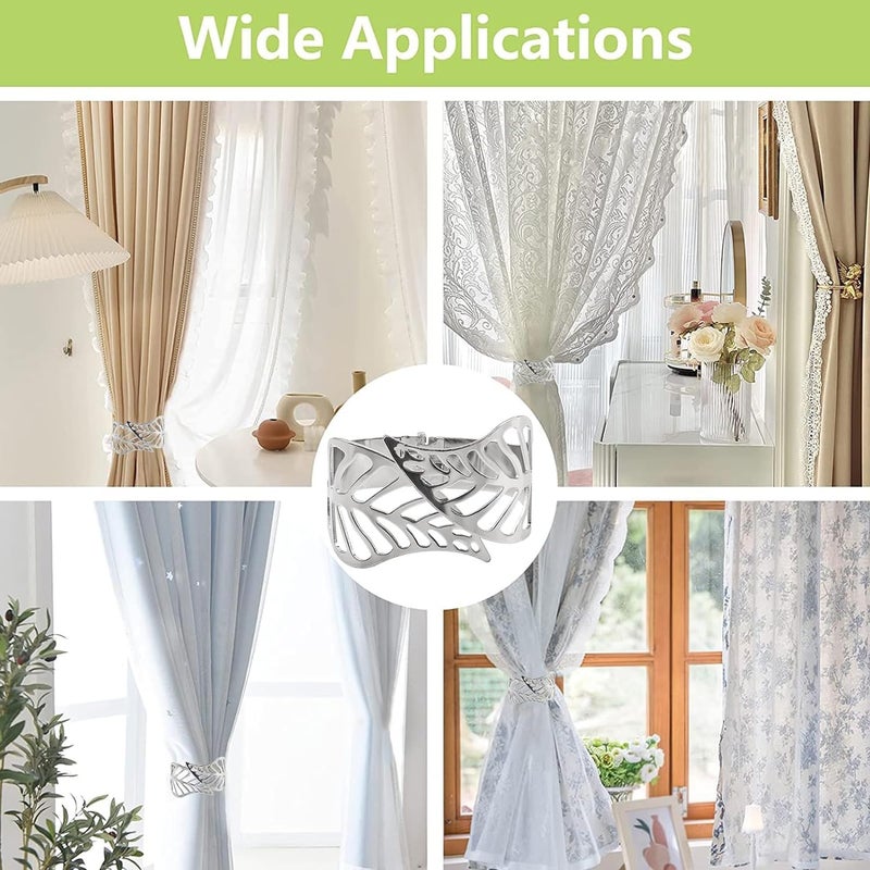 fashion mania Curtain Tie Backs, 2Pcs Metal Creative Curtain Rope Buckles Decorative Hollow Leaf Curtain Tiebacks Spring Drape Holder Clip for Home Office (Silver) - Image 4