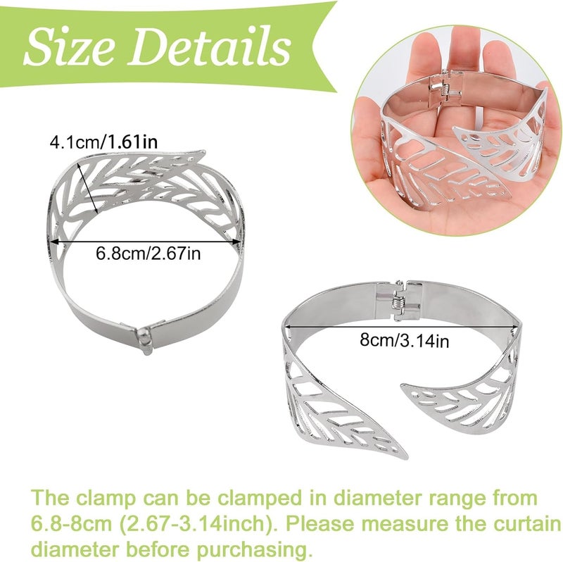 fashion mania Curtain Tie Backs, 2Pcs Metal Creative Curtain Rope Buckles Decorative Hollow Leaf Curtain Tiebacks Spring Drape Holder Clip for Home Office (Silver) - Image 2