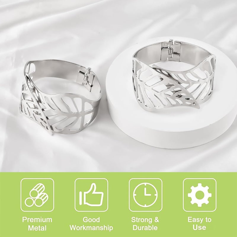 fashion mania Curtain Tie Backs, 2Pcs Metal Creative Curtain Rope Buckles Decorative Hollow Leaf Curtain Tiebacks Spring Drape Holder Clip for Home Office (Silver) - Image 3
