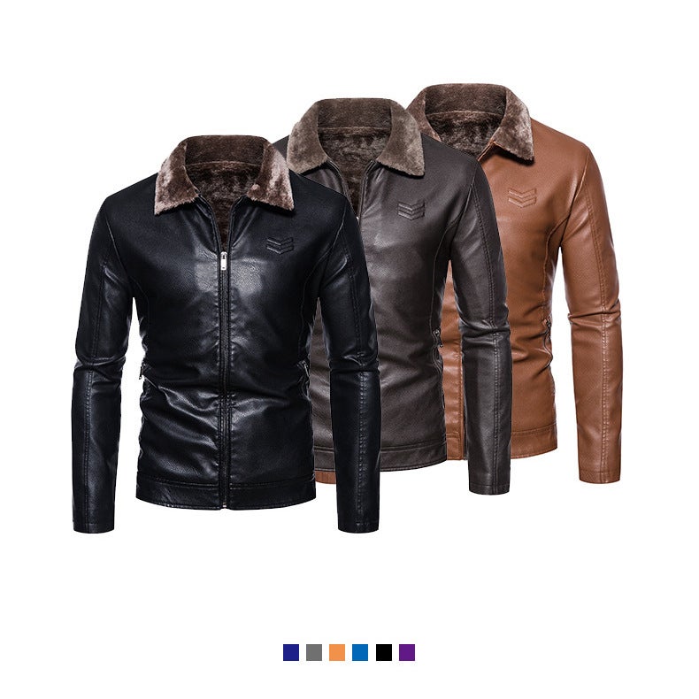 Winter Fleece-Lined Lapel Pu Leather Men Fashion Plus Size Men'S Leather Jacket Men - Image 5