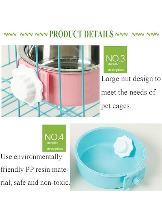 kathson Crate Dog Bowl, Removable Stainless Steel Hanging Pet Cage Bowl Food & Water Feeder Coop Cup for Cat, Puppy, Birds, Rats,  s 2pcs(Blue,Pink)  - Image 3