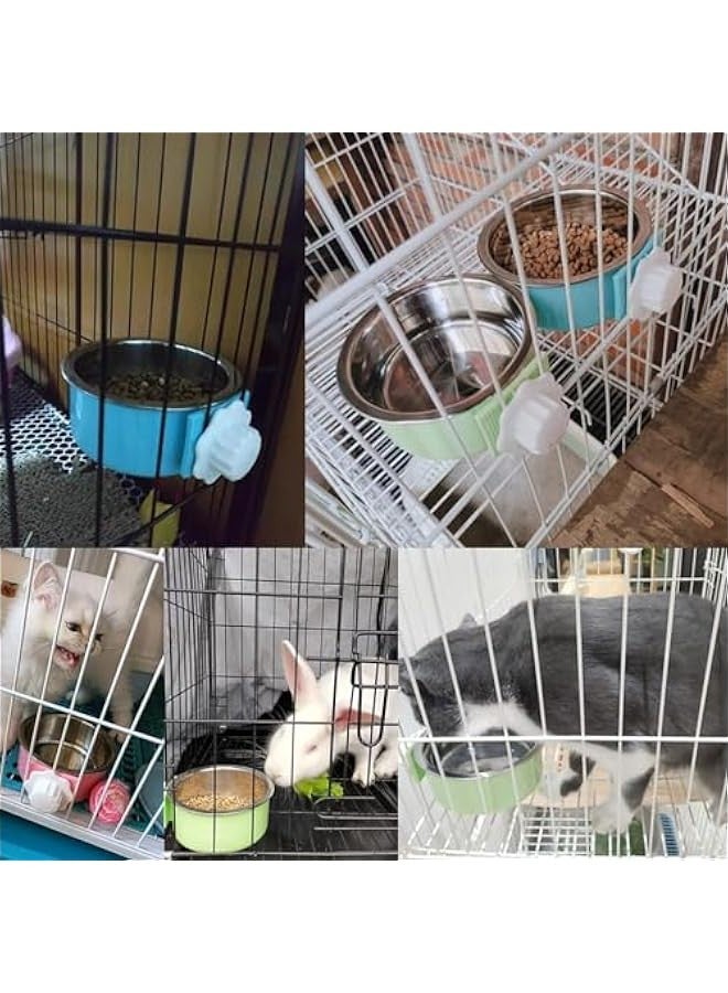 kathson Crate Dog Bowl, Removable Stainless Steel Hanging Pet Cage Bowl Food & Water Feeder Coop Cup for Cat, Puppy, Birds, Rats,  s 2pcs(Blue,Pink)  - Image 4