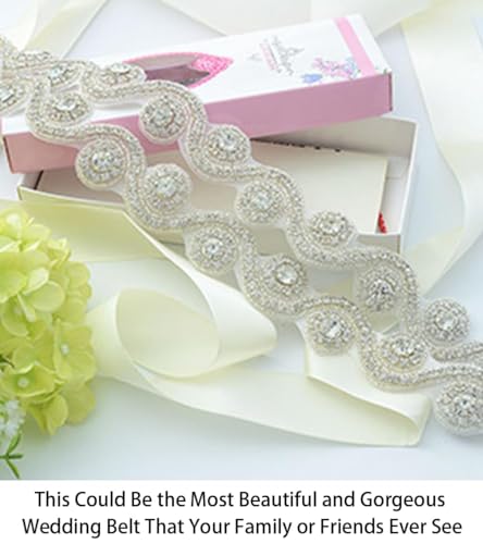 ShiDianYi Rhinestone Bridal Sash, Wedding Dress Belt, Silver Rhinestone Belts for Dresses, Bridal Belt for Wedding Gown - Image 3