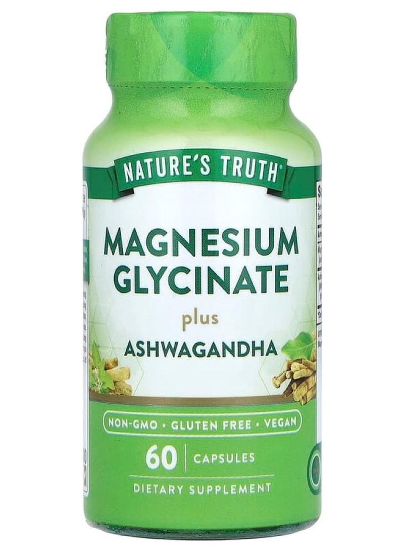 نايتشورز تروث ناتشرز تروث‏, مغنيسيوم جليسينات بالإضافة إلى أشواغاندا ، 60 كبسولة