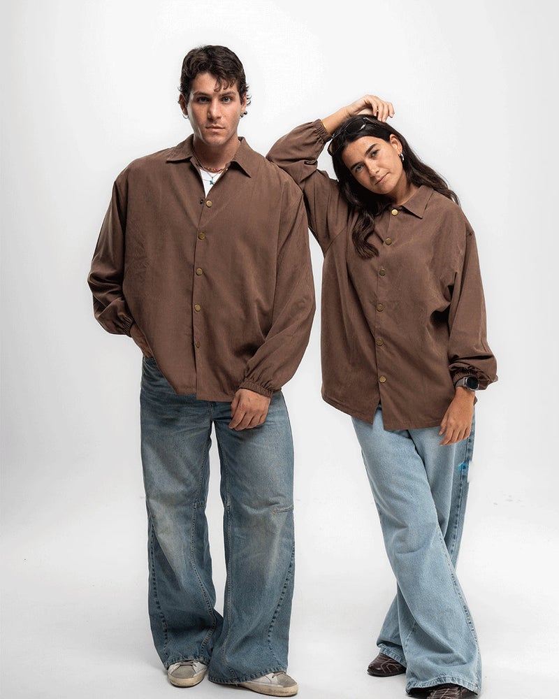 In Your Shoe Brown Oversized Textured Windbreaker - Image 1