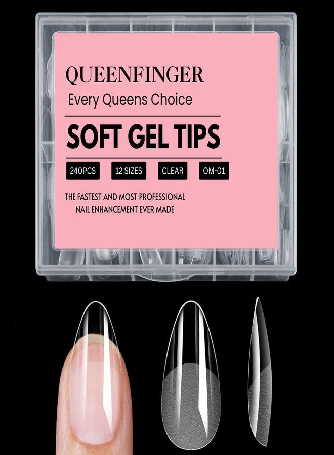 QUEENFINGER 240PCS Soft Gel Nail Tips with Box - Clear Gel X Nail Tips Full Cover Fake Nails Soft Acrylic Tips for Nail Extension Manicure at Home or Salon DIY Use for Women and Girls (01) - Image 1