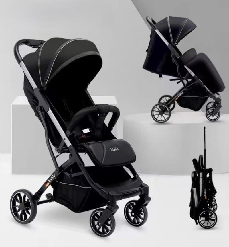 Kidilo The K20 black convertible stroller folds easily, features a 5-point safety harness and winter cover, and is suitable for children up to 30 kg from Kidillo. - Image 1