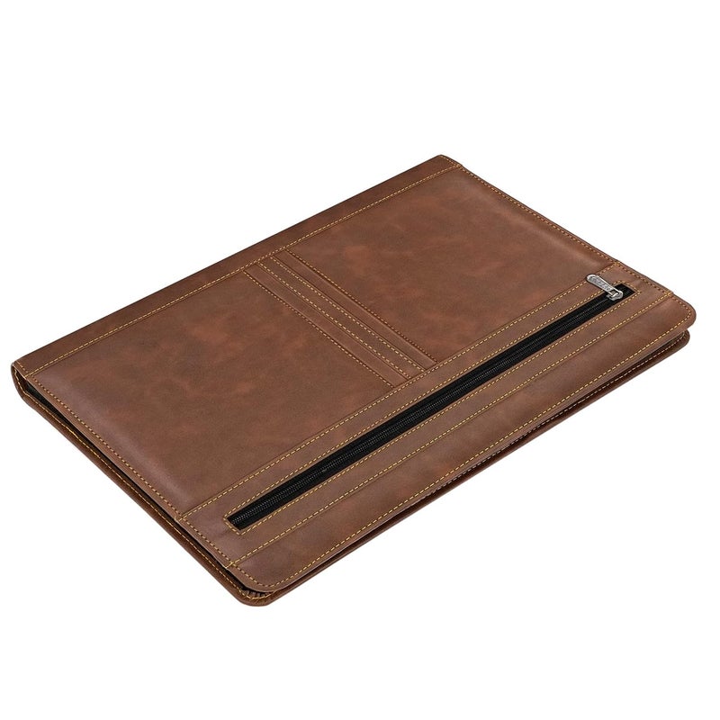 HCS Leather 4 Ring Professional File Folder for Documents Certificates, Conference Folder, File with 20 Leafs (Brown) - Image 1