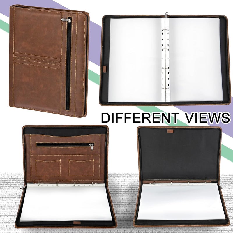 HCS Leather 4 Ring Professional File Folder for Documents Certificates, Conference Folder, File with 20 Leafs (Brown) - Image 5