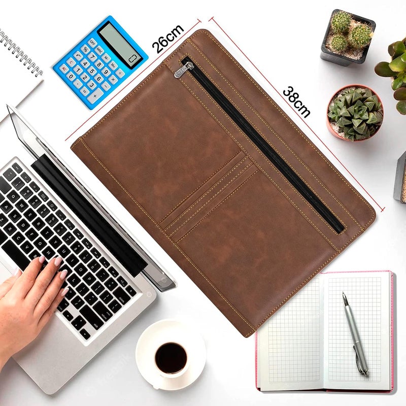 HCS Leather 4 Ring Professional File Folder for Documents Certificates, Conference Folder, File with 20 Leafs (Brown) - Image 2