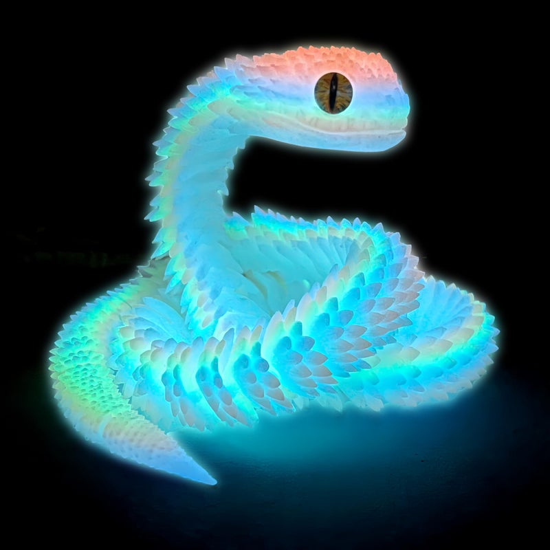 Binvin 3D Printed AnimalsSnake Viper3D Printed Snake Toys Articulated Snake 3D Printed Animals Animal Model Ornaments Creative Funny Toy Festival Gift for Frends Luminous Rainbow 24Inch - Image 3