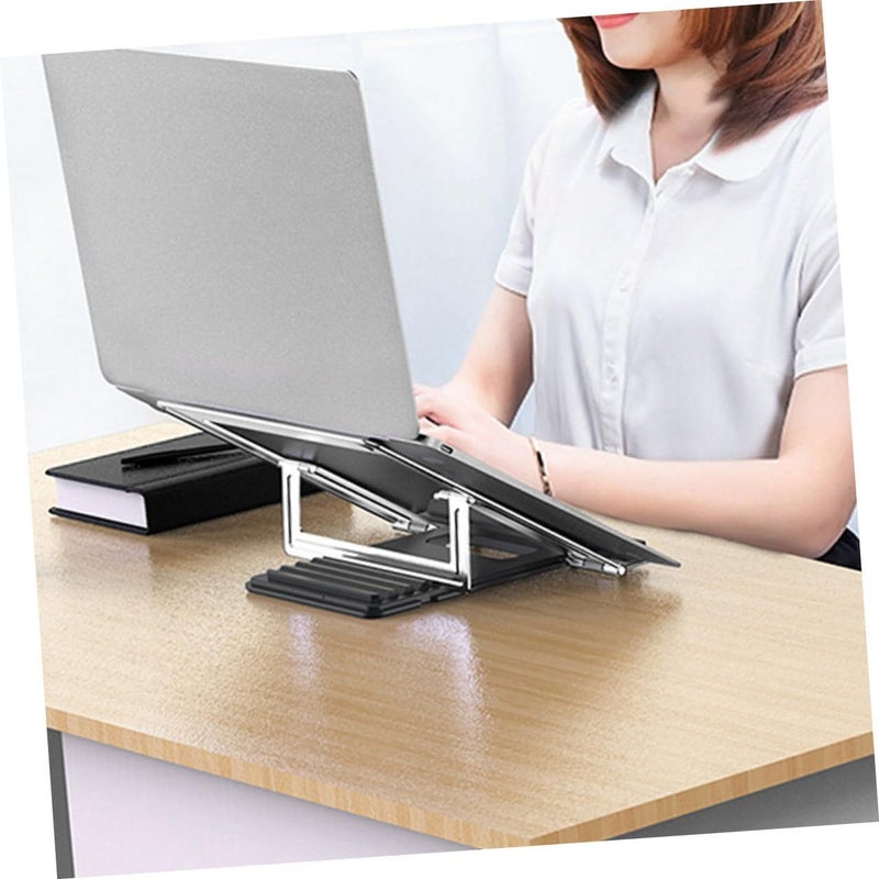 Silver Alloy Laptop Stand Adjustable Height Notebook Shelf For Office Desk Home Work - Image 5