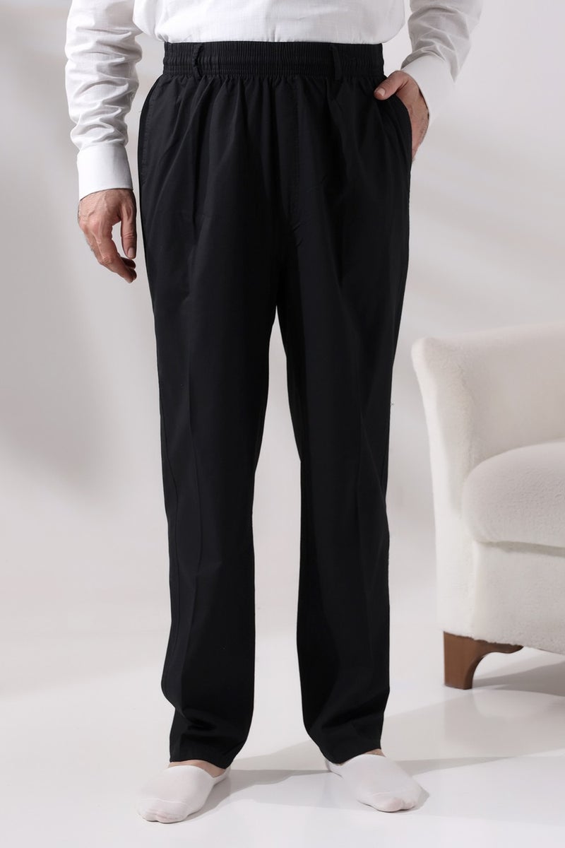 İhvan Online Men's Black Comfortable Cut Elastic Waist Linen Hajj and Umrah Shalwar Trousers  - Image 2