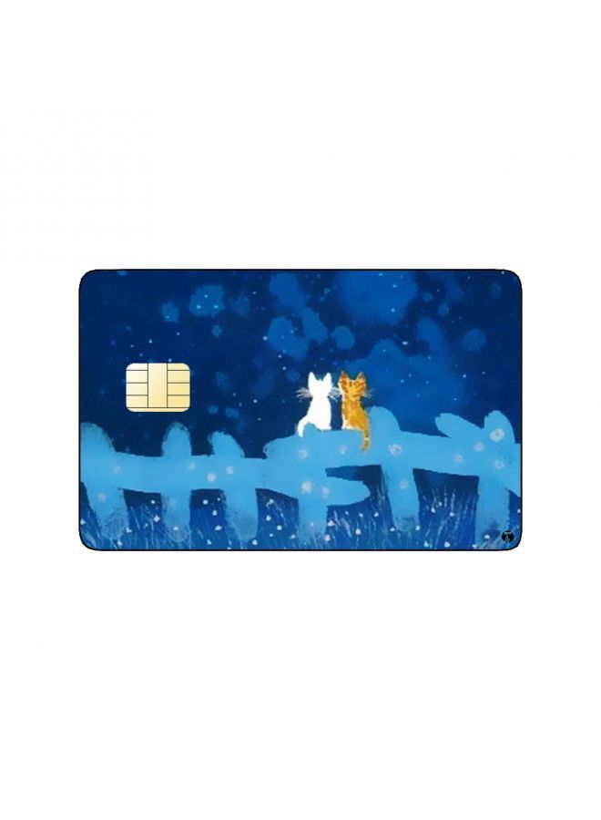 RKN PRINTED BANK CARD STICKER Cute Cats Drawing On Fense In Starry Sky - Image 1