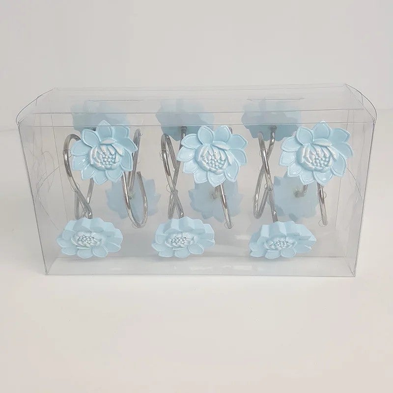 Bluejw 12PCS Elegant Stainless Steel Double Shower Curtain Hooks Rings - Rustproof Resin Lotus Design for Bathroom Curtains & Rods - Image 5
