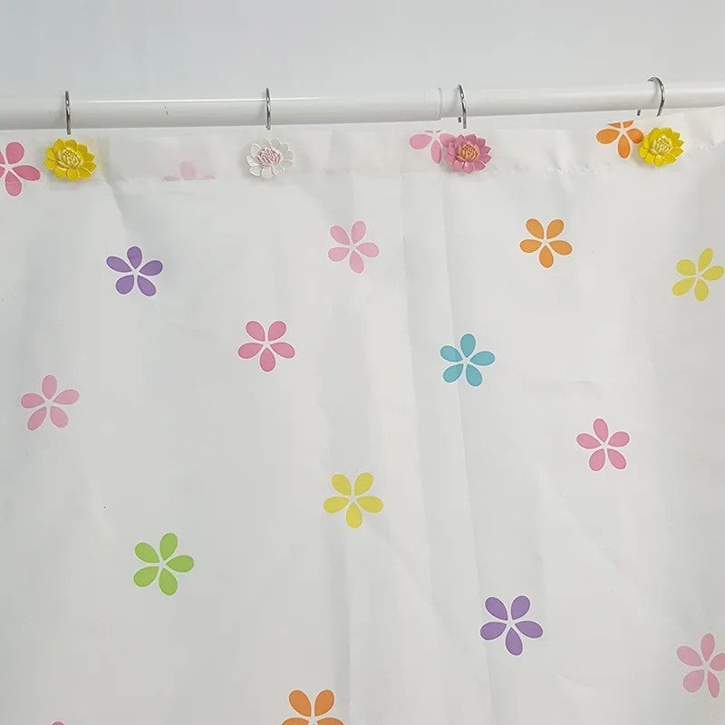 Bluejw 12PCS Elegant Stainless Steel Double Shower Curtain Hooks Rings - Rustproof Resin Lotus Design for Bathroom Curtains & Rods - Image 4