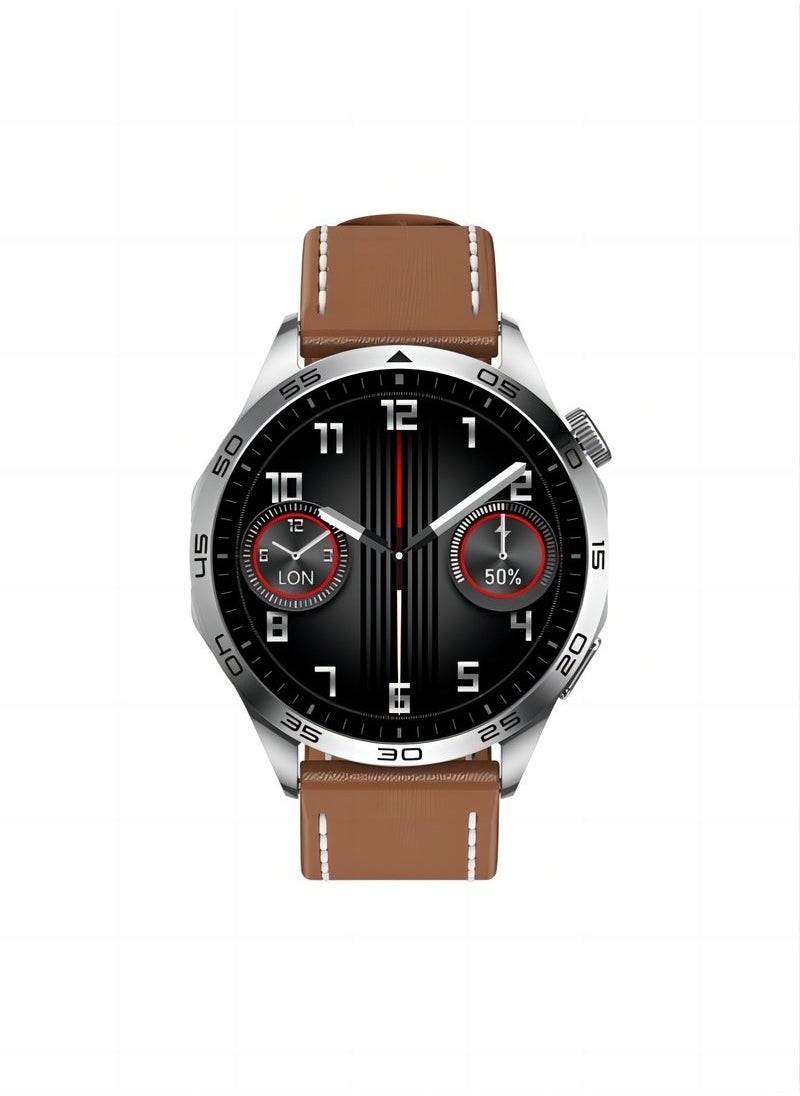 LEXIN - GT4 Smart Watch With Bluetooth Calling Function (Answer/Make Calls), Fitness Tracking Watch with Sleep Monitoring Function, Suitable for iPhone/Android, IP68 Waterproof (Leather Brown) - Image 1