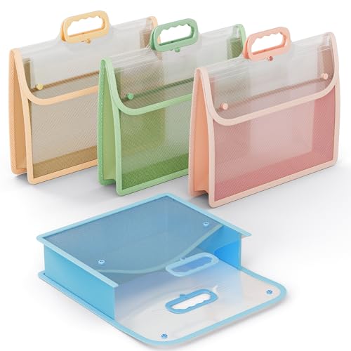 ABC Life [4 Pack] Plastic Expanding File Folder with Handle, Portable Transparent Document Organizer for Letter/A4, Briefcase-Style Accordion Case, Mesh Pocket, Heavy Duty for Home, Office & School - Image 1