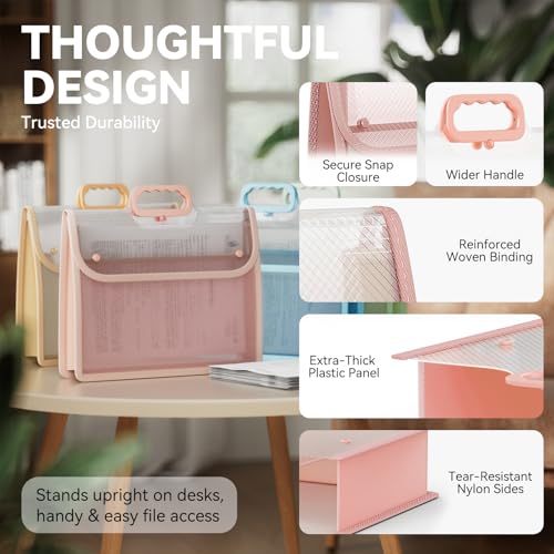 ABC Life [4 Pack] Plastic Expanding File Folder with Handle, Portable Transparent Document Organizer for Letter/A4, Briefcase-Style Accordion Case, Mesh Pocket, Heavy Duty for Home, Office & School - Image 5
