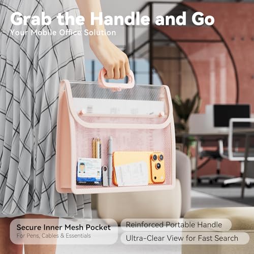 ABC Life [4 Pack] Plastic Expanding File Folder with Handle, Portable Transparent Document Organizer for Letter/A4, Briefcase-Style Accordion Case, Mesh Pocket, Heavy Duty for Home, Office & School - Image 3