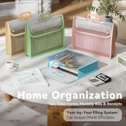 ABC Life [4 Pack] Plastic Expanding File Folder with Handle, Portable Transparent Document Organizer for Letter/A4, Briefcase-Style Accordion Case, Mesh Pocket, Heavy Duty for Home, Office & School - Image 4