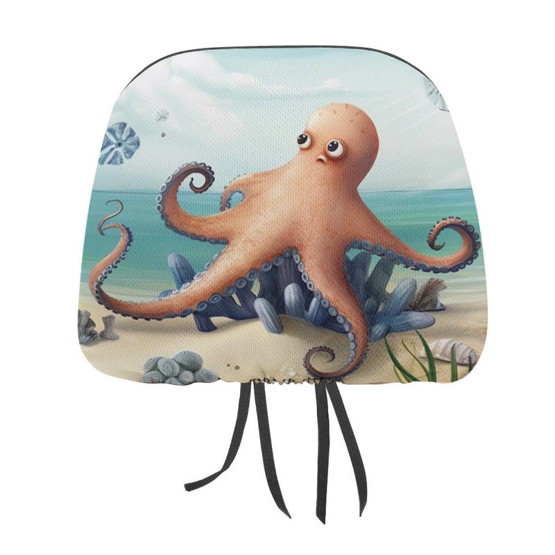Universal Car Headrest Cover 1 PCS Soft Elastic Beach Octopus Starfish Design - Image 2