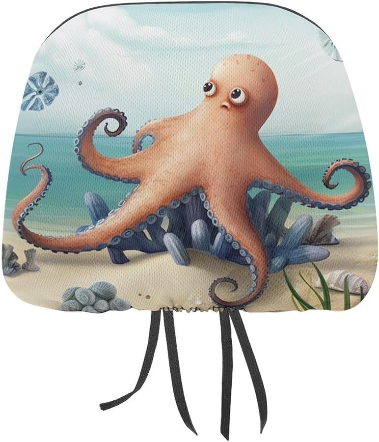 Universal Car Headrest Cover 1 PCS Soft Elastic Beach Octopus Starfish Design - Image 1
