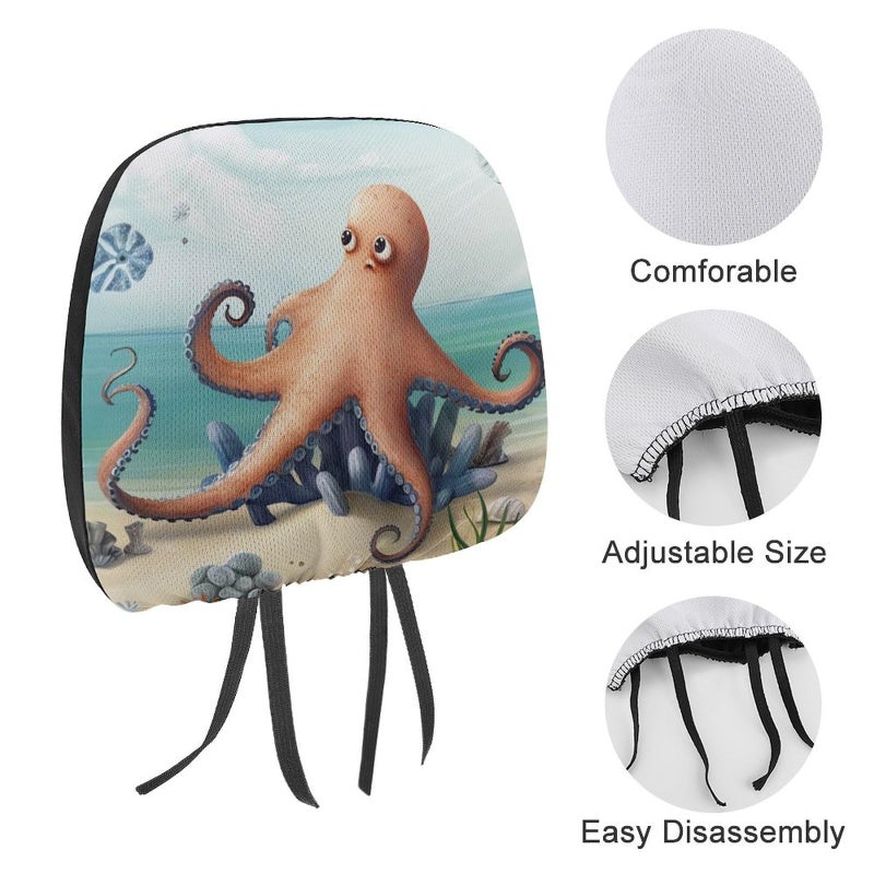 Universal Car Headrest Cover 1 PCS Soft Elastic Beach Octopus Starfish Design - Image 4