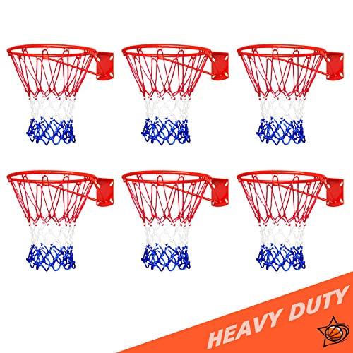 ALALAL 6 Pcs Heavy Duty Basketball Nets Replacement Bold Polyester Woven Rope Basketball Hoop NetAll Weather Anti Whip Fits Standard Indoor or Outdoor Rims 12 LoopsRed White Blue - Image 1