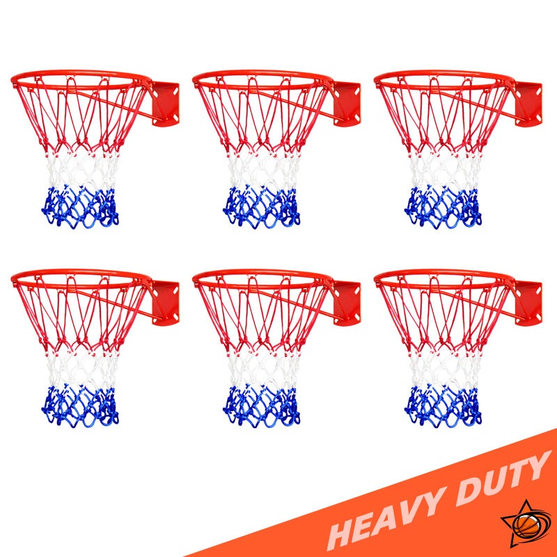 ALALAL 6 Pcs Heavy Duty Basketball Nets Replacement Bold Polyester Woven Rope Basketball Hoop NetAll Weather Anti Whip Fits Standard Indoor or Outdoor Rims 12 LoopsRed White Blue - Image 2