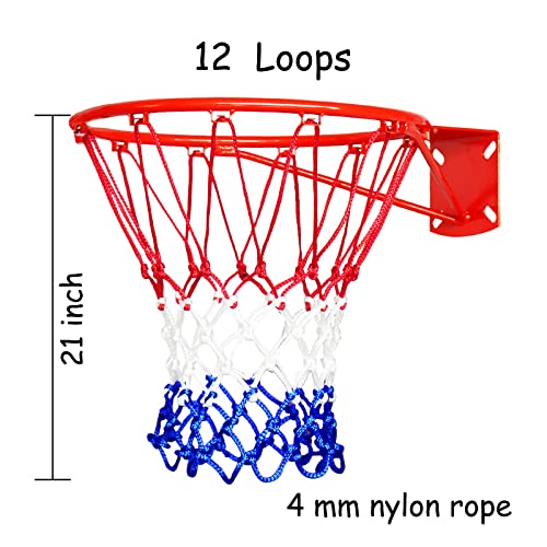 ALALAL 6 Pcs Heavy Duty Basketball Nets Replacement Bold Polyester Woven Rope Basketball Hoop NetAll Weather Anti Whip Fits Standard Indoor or Outdoor Rims 12 LoopsRed White Blue - Image 3
