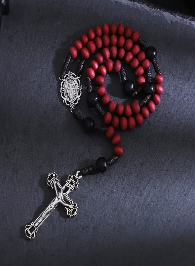 KOMI Catholic Rosary for Men - Handmade Red Wooden Rosaries Rosarios Catolicos Para Hombre - Wood Rosary - Image 4
