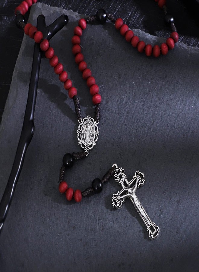 KOMI Catholic Rosary for Men - Handmade Red Wooden Rosaries Rosarios Catolicos Para Hombre - Wood Rosary - Image 3