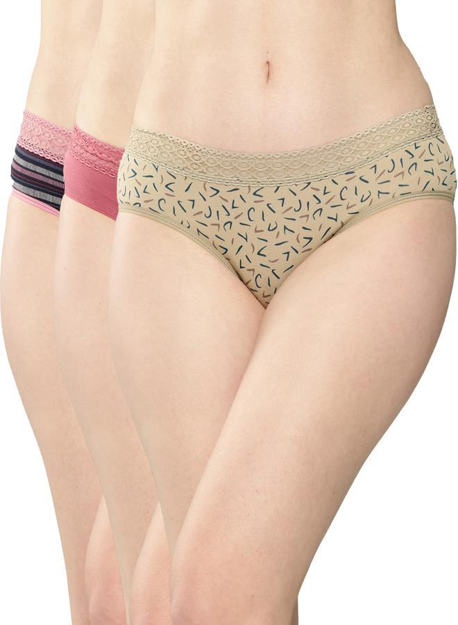 Leading Lady Pack of 3 - Printed Lace Waistband Bikini - Image 1