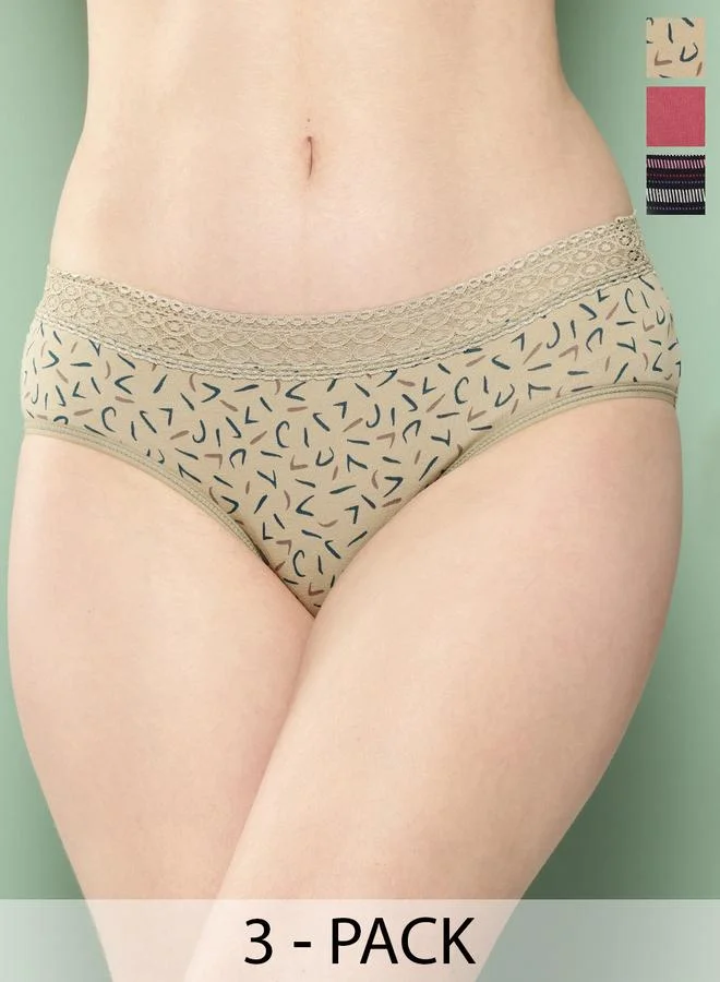 Leading Lady Leading Lady Pack of 3 - Printed Lace Waistband Bikini
