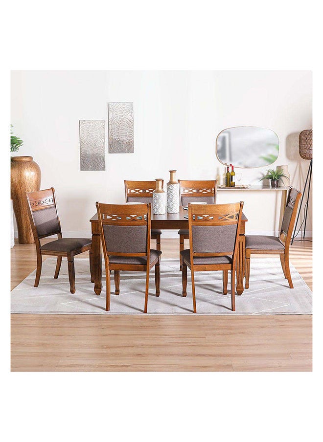 DANUBE HOME طقم طعام مستطيل مكون من 7 قطع من توباجو، طاولة طعام متينة للمطبخ مع 6 كراسي طعام، تصميم عصري لمقعد واحد + 6 مقاعد، أثاث لغرفة الطعام المنزلية، خشب البلوط المصقول / بني غامق  - Image 1