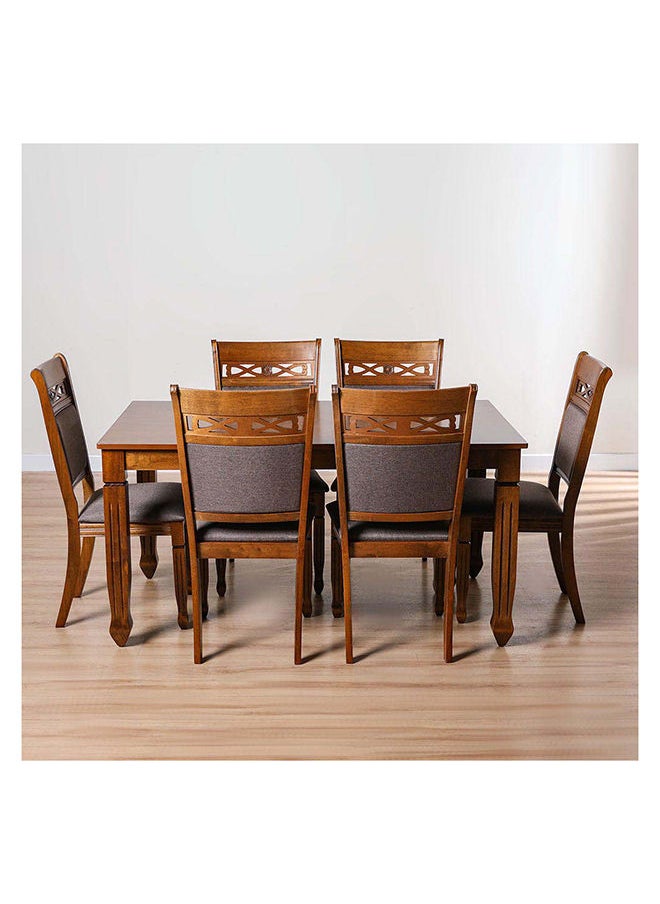 DANUBE HOME طقم طعام مستطيل مكون من 7 قطع من توباجو، طاولة طعام متينة للمطبخ مع 6 كراسي طعام، تصميم عصري لمقعد واحد + 6 مقاعد، أثاث لغرفة الطعام المنزلية، خشب البلوط المصقول / بني غامق  - Image 2